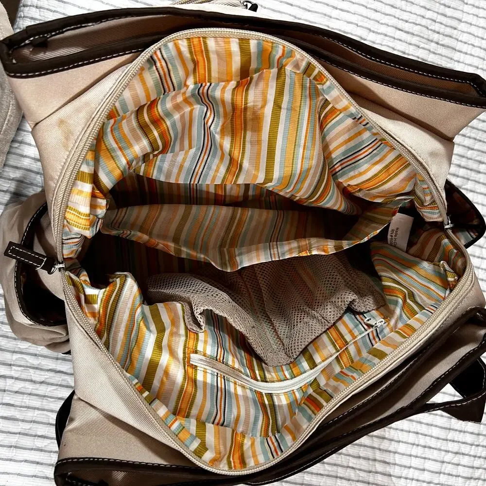 Carters Deluxe Tan Diaper Bag Canvas Includes Pad 16.5